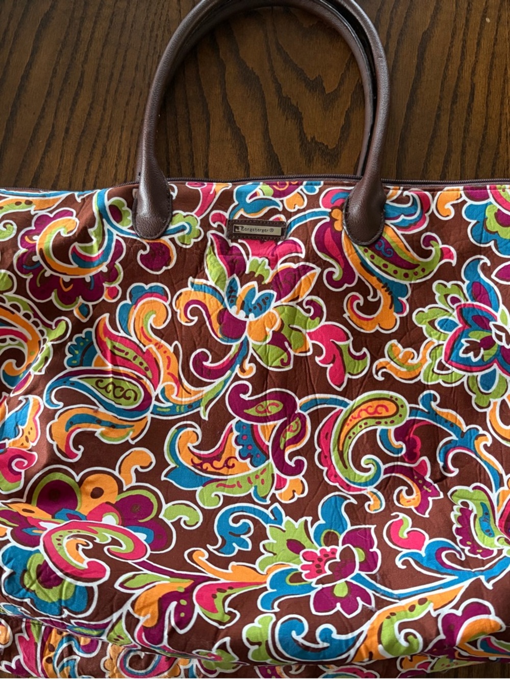 Longaberger Quilted Floral Paisley Tote Bag in Brown and Multicolor